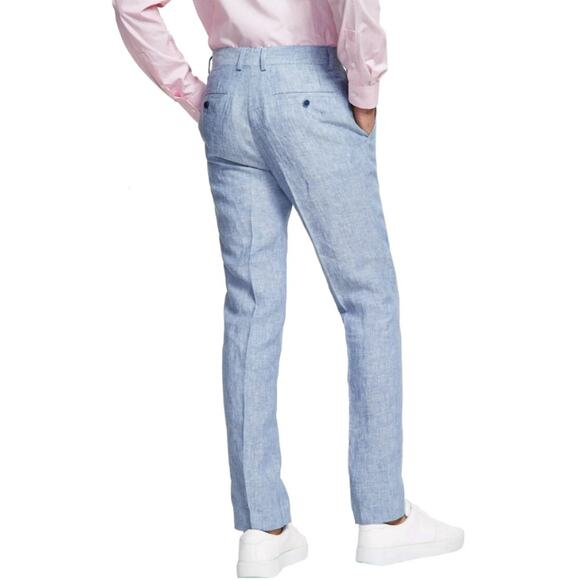 Bar III Men's Blue Linen Textured Summer Casual Slim-Fit Suit Pants Size W33 L30 - Picture 2 of 4